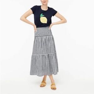 J Crew Factory Triple Tier Navy Gingham Skirt